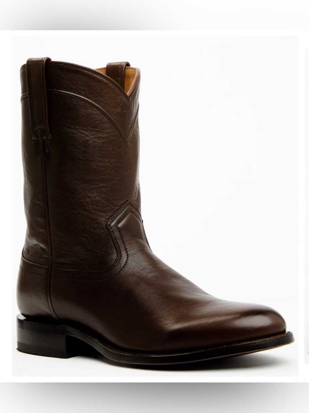 Men's Dark Brown Leather Western Pull-On Boots